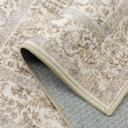 Light Brown Area Rug 4x5 Office Entryway Rug Machine Washable Kitchen Vintage Distressed Non Slip Carpet Indoor Retro Floral Accent Throw Door Mat for Bathroom Bedroom Dining Living Room