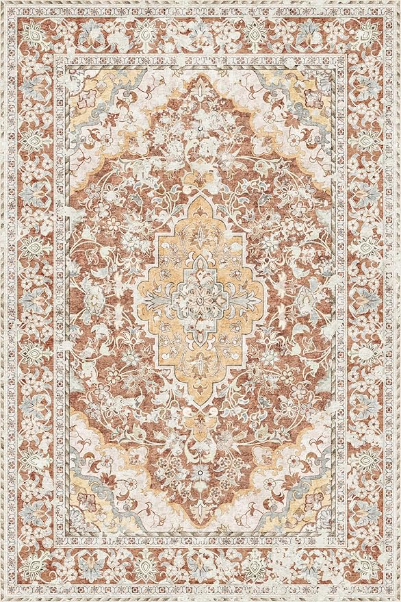 Washable Area Rug 4x6 | Non Slip Area Rug for Living Room, Bedrooms, Dining Room | Ultra-Soft Flannel Carpet Area with Rubber Backing (Brick Red, 4x6)