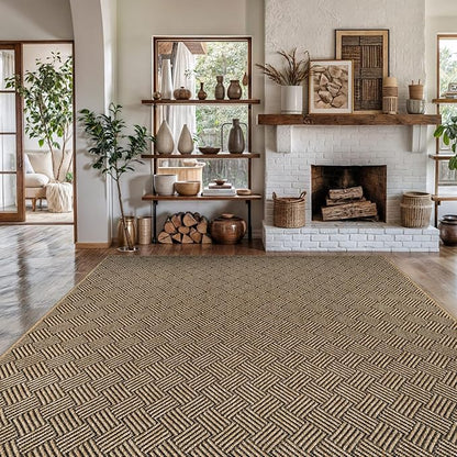 Easy Jute Rugs 6x9 Herringbone Natural Color Living Room Indoor Outdoor Area Rug for Patio and Kitchen Rug High Traffic Washable Easy to Clean Solid Boho Woven Design Carpet (6 x 9)