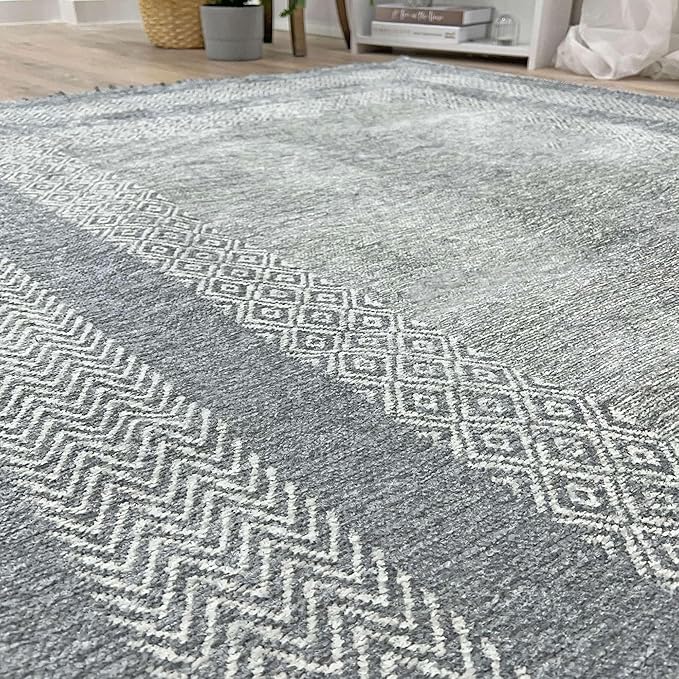 Alfa Rich 5x8 Light Gray Washable Area Rugs for Living Room Bedroom Kitchen Dining Cotton Decor Rug