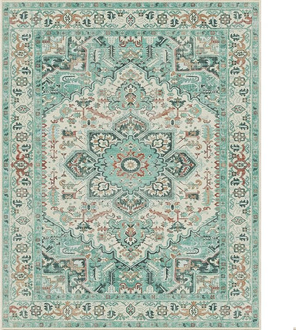 GENIMO Machine Washable 8x10 Area Rugs for Living Room, Non Slip Vintage Rugs, Low Pile Lightweight Chenille Print Rug for Bedroom, Dining Room, Home Office, Sky Blue