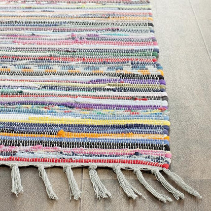 SAFAVIEH Rag Rug Collection Runner Rug - 2'3" x 8', Grey & Multi, Handmade Boho Stripe Cotton, Ideal for High Traffic Areas in Living Room, Bedroom (RAR121M)