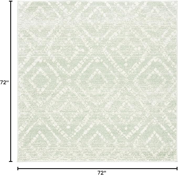 SAFAVIEH Adirondack Collection Area Rug - 6' Square, Green & Ivory, Modern Diamond Distressed Design, Non-Shedding & Easy Care, Ideal for High Traffic Areas in Living Room, Bedroom (ADR131Y)