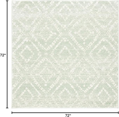 SAFAVIEH Adirondack Collection Area Rug - 6' Square, Green & Ivory, Modern Diamond Distressed Design, Non-Shedding & Easy Care, Ideal for High Traffic Areas in Living Room, Bedroom (ADR131Y)