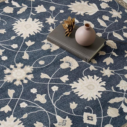 EVERGRACE Area Rugs for Living Room 3x5, Boho Floral Faux Wool Indoor Outdoor Rugs, Washable Rugs for Bedroom Entryway Dining Room Hallyway, Low Pile Floor Mat Carpet for Home Decor, Navy Blue