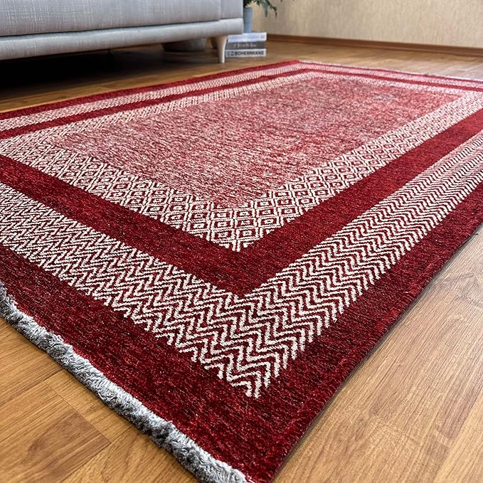 Alfa Rich 4x6 Red Burgundy Washable Area Rugs for Living Room Bedroom Kitchen Cotton Rug