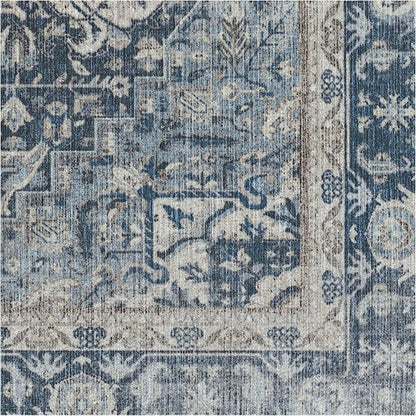 RUGGABLE Washable Area Rug – Kamran Admiral Blue 2x3, Stain-Resistant, Non-Slip – Small Machine Washable Rugs for Living Room, Bedroom, Hallway, Entryway & Bathroom–with Cushioned Pad