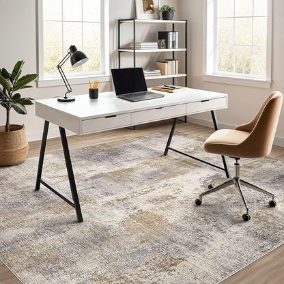 Area Rug Living Room Rugs - 8x10 Washable Large Soft Indoor Neutral Modern Abstract Low Pile Rug Carpet for Bedroom Dining Room Farmhouse Home Office - Brown Grey