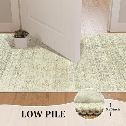 Art&Tuft Non-Slip Runner Rug - 2x10 Runner Rug Washable Low-Pile Rugs Runners, Soft Distressed Carpet Runner for Bedroom Bathroom Kitchen Laundry Living Room, Green