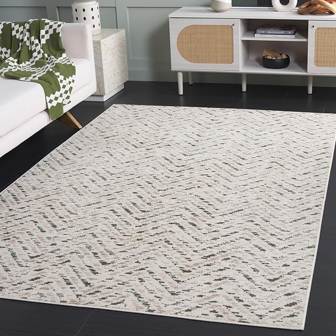 SAFAVIEH Adirondack Collection Area Rug - 6' x 9', Ivory & Dark Green, Chevron Design, Non-Shedding & Easy Care, Ideal for High Traffic Areas in Living Room, Bedroom, Dining (ADR104X-6)
