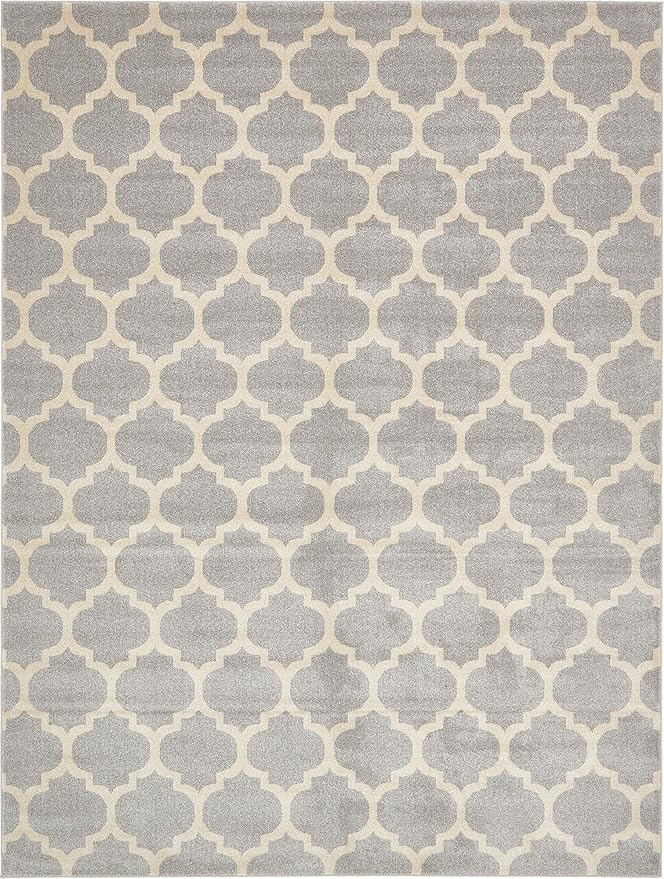 Rugs.com Lattice Collection Rug – 9' x 12' Light Gray Medium Rug Perfect for Living Rooms, Large Dining Rooms, Open Floorplans