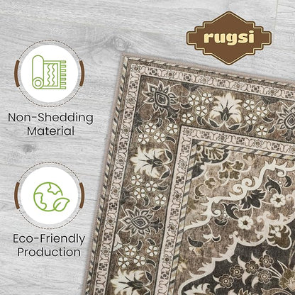 Washable Runner Rug 2x10 | Non Slip Rug Runners for Hallways, Entryways, Kitchens, Bathrooms, Bedrooms | Ultra-Soft Flannel Carpet Runners with Rubber Backing (Black Brown, 2x10)