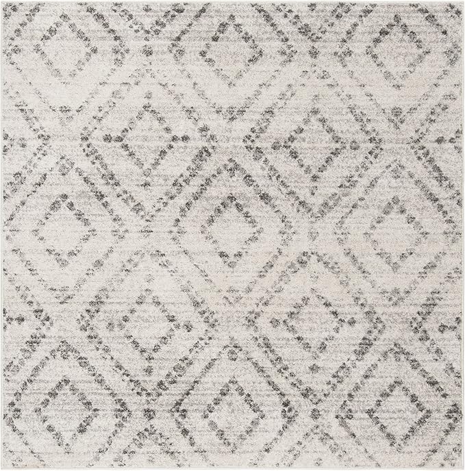 SAFAVIEH Adirondack Collection Area Rug - 5' Square, Light Grey & Grey, Modern Diamond Distressed Design, Non-Shedding & Easy Care, Ideal for High Traffic Areas in Living Room, Bedroom (ADR131C)
