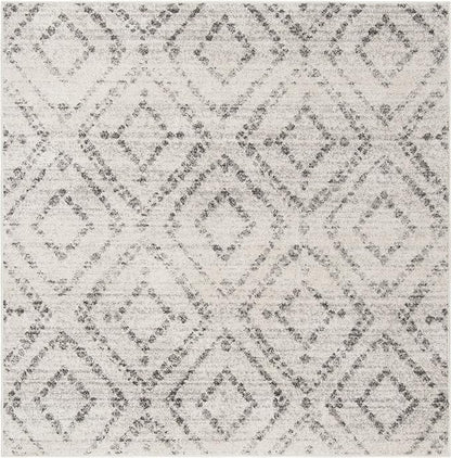 SAFAVIEH Adirondack Collection Area Rug - 4' Square, Light Grey & Grey, Modern Diamond Distressed Design, Non-Shedding & Easy Care, Ideal for High Traffic Areas in Living Room, Bedroom (ADR131C)