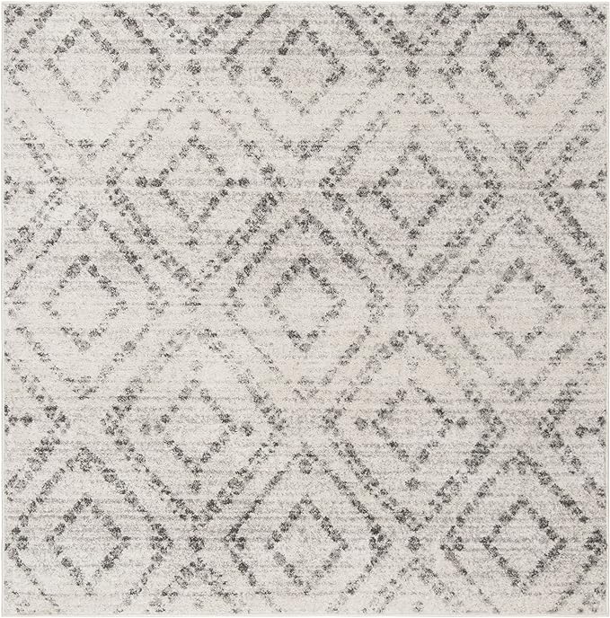 SAFAVIEH Adirondack Collection Area Rug - 12' Square, Light Grey & Grey, Modern Diamond Distressed Design, Non-Shedding & Easy Care, Ideal for High Traffic Areas in Living Room, Bedroom (ADR131C)