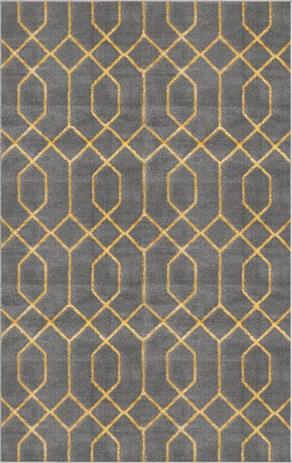 Unique Loom Glam Collection Area Rug - Trellis (3' 3' x 5' 3' Rectangle, Gray Gold/ Gold)