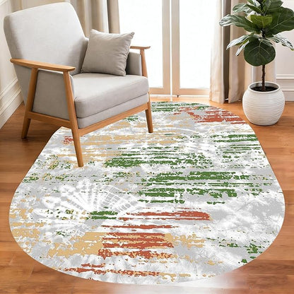 Distressed Abstract Art Aesthetic Deco Indoor Oval Rugs 10x12 for Living Room Bedroom Dining Room Soft Non Skid Easy Clean Big Carpet Nursery Dorm Farmhouse Rustic Grey Green Tie-Dye Texture Area Rug
