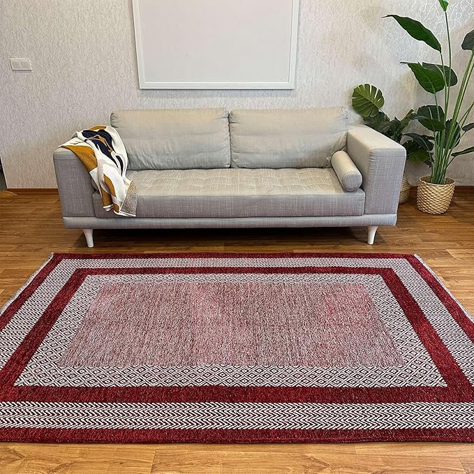 Alfa Rich 3x5 Red Burgundy Washable Area Rugs for Living Room Bedroom Kitchen Dining Cotton Runner