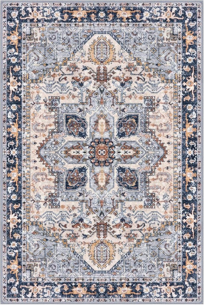 KOZYFLY Small Area Rug 2x3 Ft Rugs for Entryway Washable Boho Entry Rug Non Slip Door Mat Indoor Entrance Faux Wool Vintage Printed Kitchen Rug Throw Rugs for Entrance Kitchen, Blue Gray/Cream