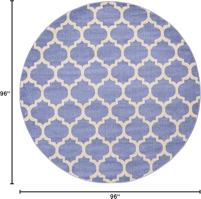 Rugs.com Lattice Collection Rug – 8 Ft Round Light Blue Medium Rug Perfect for Kitchens, Dining Rooms