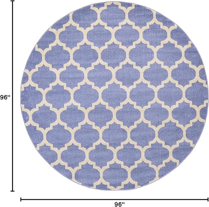 Rugs.com Lattice Collection Rug – 8 Ft Round Light Blue Medium Rug Perfect for Kitchens, Dining Rooms