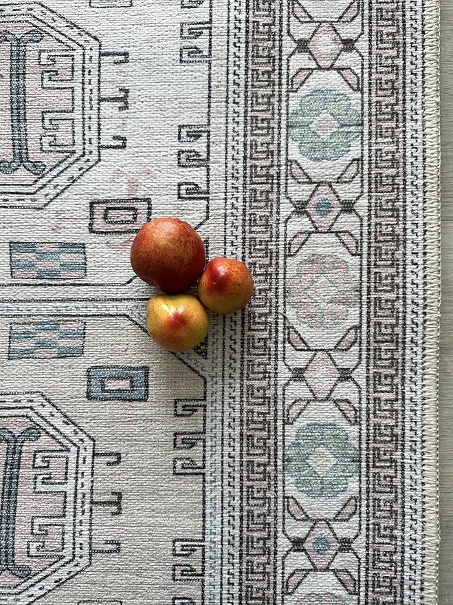 Fame Living Faded Oushak Rug, Turkish Vintage Floral Pastel Large Oversized Area Rugs for Living Room Dining Bedroom Kitchen Bathroom Nursery (848BrCr, 2'5" x 9'8")
