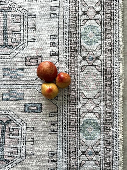 Fame Living Faded Oushak Rug, Turkish Vintage Floral Pastel Large Oversized Area Rugs for Living Room Dining Bedroom Kitchen Bathroom Nursery (848BrCr, 9' x 12')