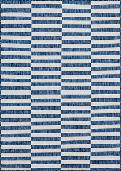 Unique Loom Outdoor Striped Collection Area Rug - Striped (7' 1" x 10' Rectangle, Blue/Ivory)