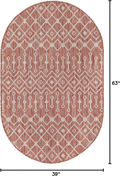 Unique Loom Outdoor Trellis Collection Area Rug - Tribal Trellis (3' 3" x 5' 3" Oval, Rust Red/ Ivory)