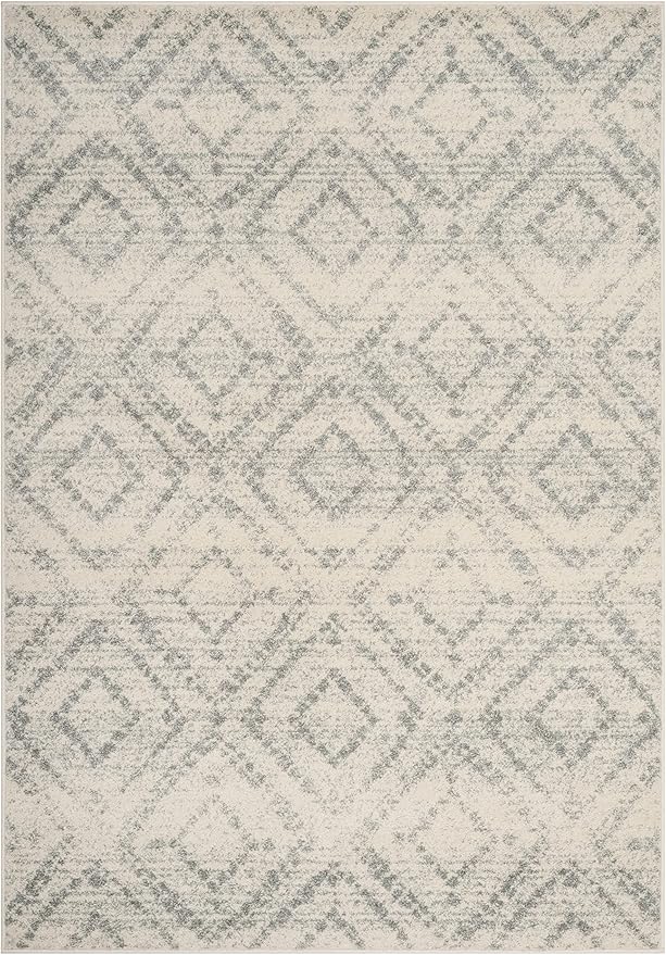 SAFAVIEH Adirondack Collection Area Rug - 5'1" x 7'6", Ivory & Light Blue, Modern Diamond Distressed Design, Non-Shedding & Easy Care, Ideal for High Traffic Areas in Living Room, Bedroom (ADR131T)
