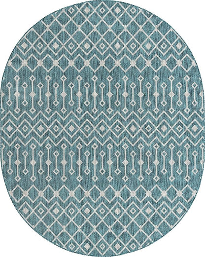 Unique Loom Outdoor Trellis Collection Area Rug - Tribal Trellis (7' 10" x 10' Oval, Teal/ Ivory)