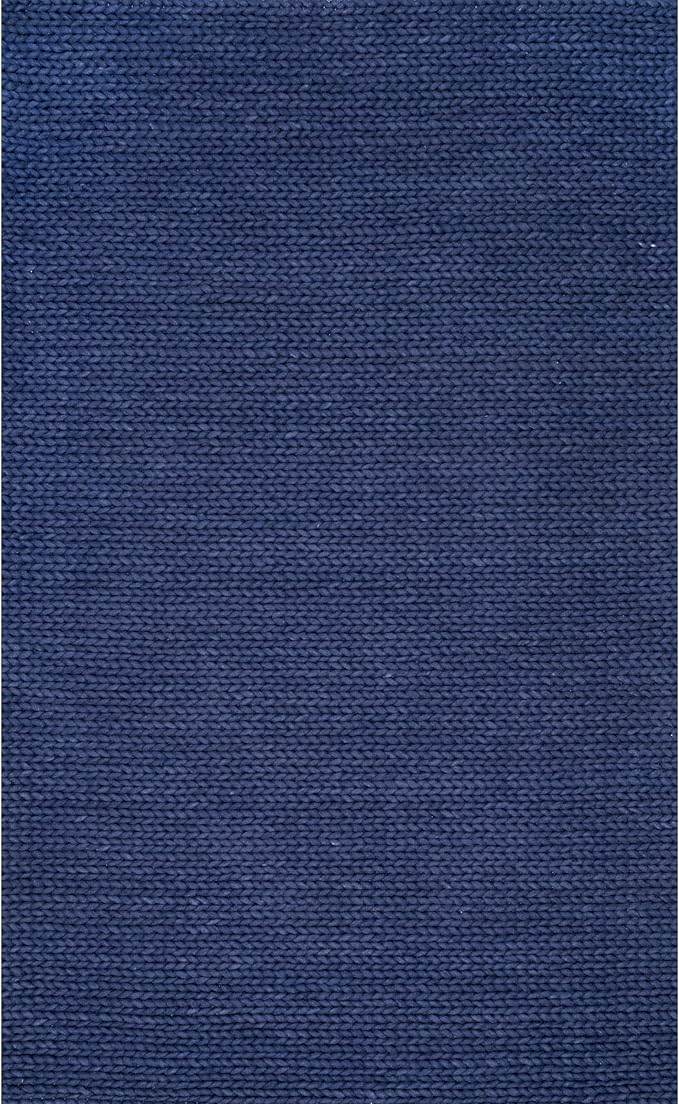 nuLOOM 3x5 Penelope Wool Braided Handmade Area Rug, Navy, Solid Rustic Farmhouse Style, For Bedroom, Living Room, Hallway, Entryway