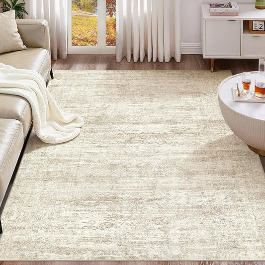 10x12 Area Rug Living Room Rugs - Washable Neutral Modern Abstract Soft Thin Rug Indoor Floor No Slip Rug Carpet for Bedroom Under Dining Table Home Office Decor - Beige/Brown