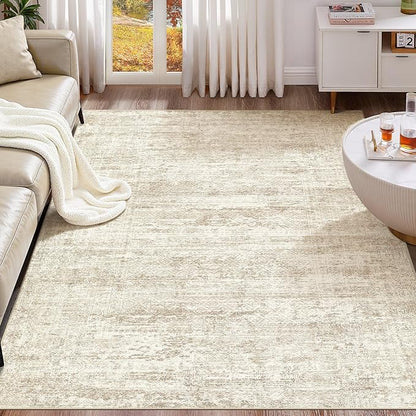 5x7 Area Rug Living Room Rugs - Washable Neutral Modern Abstract Soft Thin Rug Indoor Floor No Slip Rug Carpet for Bedroom Under Dining Table Home Office Decor - Beige/Brown