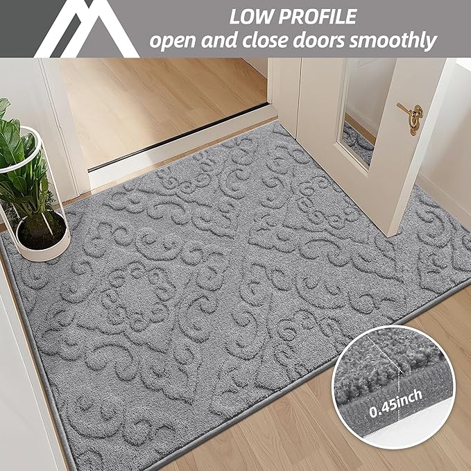 COSY HOMEER Door Mat 24”x36”,Absorbent Dirt Trapper Entryway Rugs,Non-Slip Welcome Mat,Washable Entry Rugs,Low Pile Doormat for Front Back Door,Wet Shoes & Paws,Grey