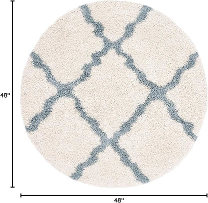 SAFAVIEH Dallas Shag Collection Area Rug - 4' Round, Ivory & Light Blue, Trellis Design, Non-Shedding & Easy Care, 1.5-inch Thick Ideal for High Traffic Areas in Living Room, Bedroom (SGD257J)