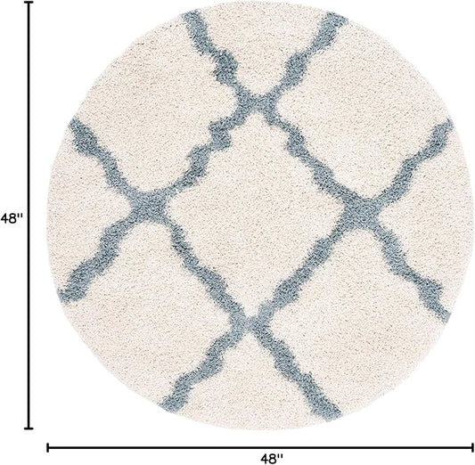 SAFAVIEH Dallas Shag Collection Area Rug - 4' Round, Ivory & Light Blue, Trellis Design, Non-Shedding & Easy Care, 1.5-inch Thick Ideal for High Traffic Areas in Living Room, Bedroom (SGD257J)