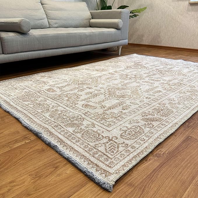 Alfa Rich 3x5 Beige Off White Washable Area Rugs for Living Room Bedroom Kitchen Dining Cotton Runner