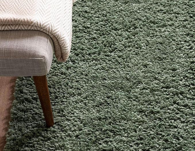 Unique Loom Davos Shag Collection Area Rug - Solid (3' 3" x 5' 3" Oval, Sage)