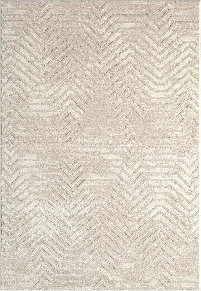 Abani Terra Cream 2' x 3' Area Rug for Living Room, Bedroom - Geometric Lines Pattern - Durable & Easy to Clean