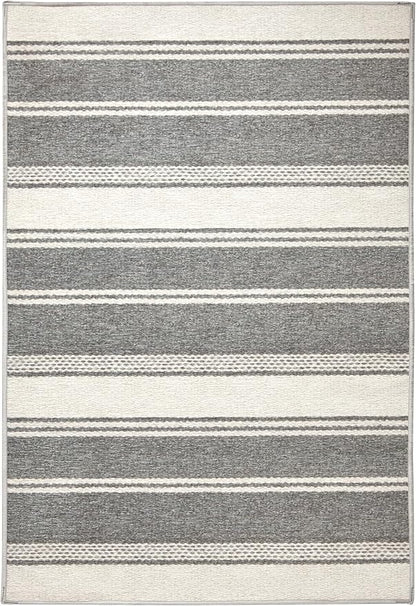 Dash & Albert Bowman Stripe Grey Machine Washable Rug, 7.5 X 9.5 Feet, Grey Stripe Pattern - Premium Luxury Hotel Quality Soft Breathable Hypoallergenic Machine Washable Easy Care All Season