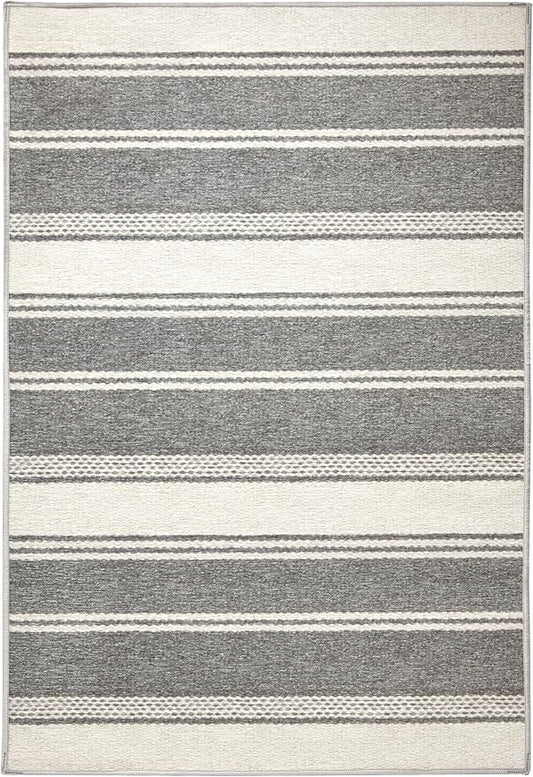 Dash & Albert Bowman Stripe Grey Machine Washable Rug, 7.5 X 9.5 Feet, Grey Stripe Pattern - Premium Luxury Hotel Quality Soft Breathable Hypoallergenic Machine Washable Easy Care All Season