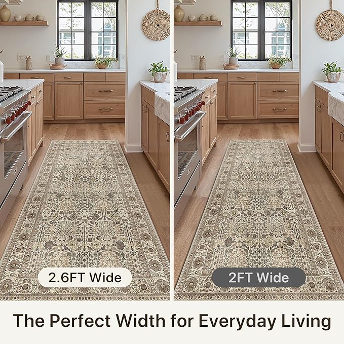 Bavni2'6''x10 Rug Runners for Hallways, Washable Runner Rug Non Slip,Vintage Floral Print Style Rugs for Bedroom-Lightweight Low Pile Carpet for Hallways Bathroom, Dark Espresso