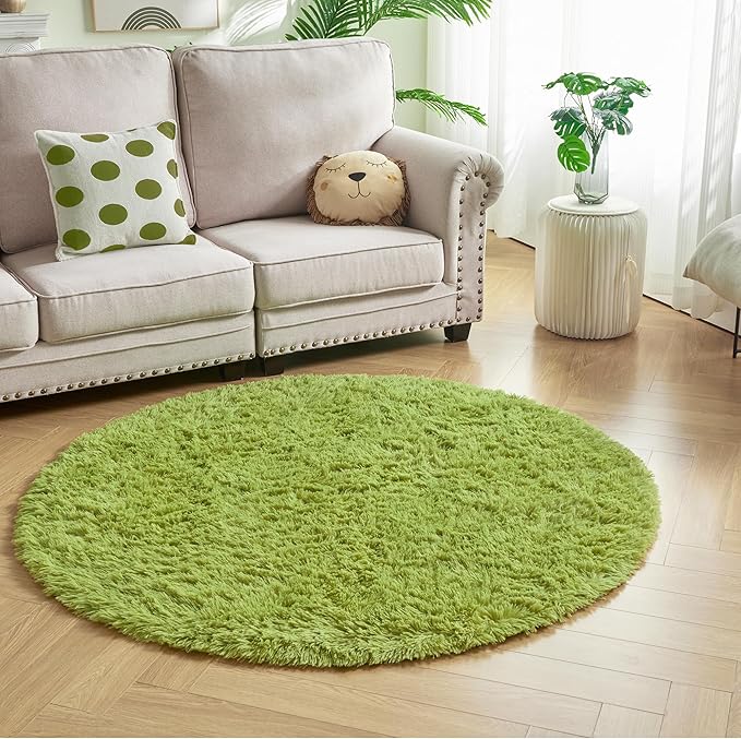 Andency Grass Green Round Area Rug for Bedroom, Soft Shag Circle Rug 6x6 for Room, Fluffy Faux Fur Carpet for Home Decor, Circular Fuzzy Plush Rug for Living Room, Playroom