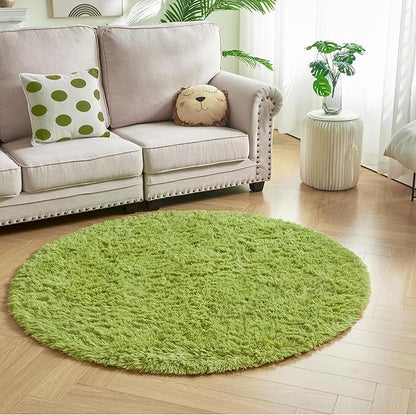 Andency Grass Green Round Area Rug for Bedroom, Soft Shag Circle Rug 6x6 for Room, Fluffy Faux Fur Carpet for Home Decor, Circular Fuzzy Plush Rug for Living Room, Playroom