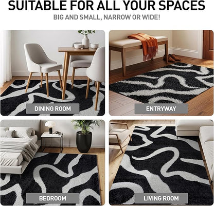 Rugshop Abstract Wavy Shag Area Rug Anthracite Dark Gray 4' x 6' Ideal for Small Living Rooms, Offices, or Beside The Bed