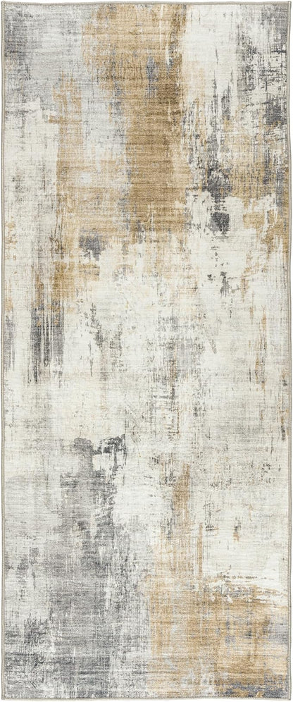 ReaLife Rugs Machine Washable Area Rug Runner - Living Room Bedroom Bathroom Kitchen Entryway Office - Padded Low Pile Stain Resistant Premium - Modern Abstract Contemporary - Quinn - Beige 2'6" x 8'