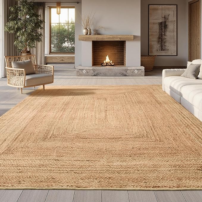 Bedsure 6x9 Printed Jute Rug for Living Room, Machine Washable Rugs, Jute-Look Rug, Non-Slip Backing, Non-Shedding