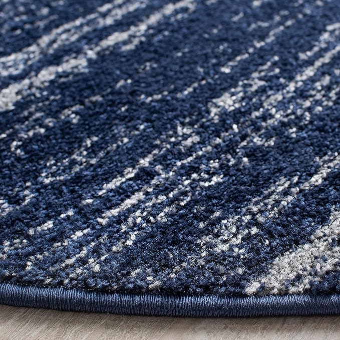 SAFAVIEH Adirondack Collection Area Rug - 10' Round, Navy & Grey, Modern Ombre Design, Non Shedding & Easy to Clean, Ideal for Living Room, Bedroom, Office, Dining Space (ADR113E)