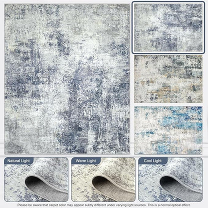 Area Rug for Living Room 10x14 - Extra Large Washable Neutral Modern Abstract Rugs, Soft Carpet with Non Slip Backing for Under Dining Room Table, Bedroom, Home, Office, Dorm - Indigo Gray